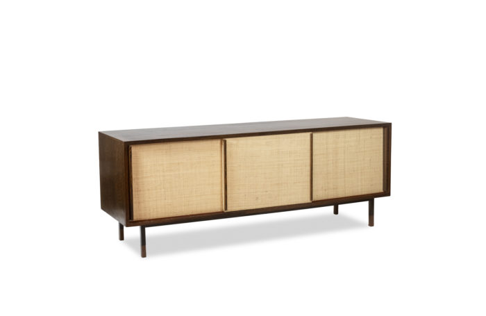 Sideboard in wenge, raffia and lacquered metal. 1970s. - 3:4