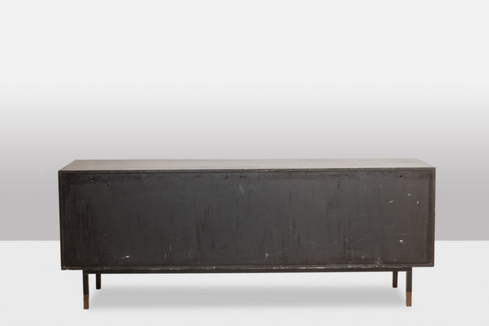 Sideboard in wenge, raffia and lacquered metal. 1970s. - back