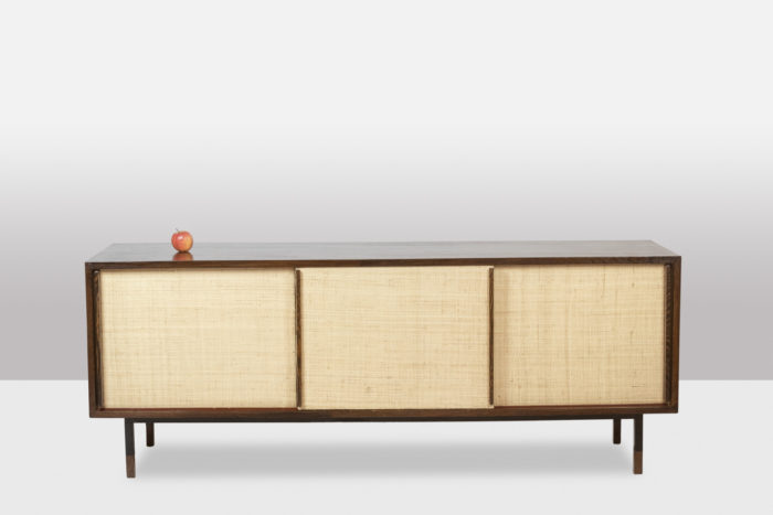 Sideboard in wenge, raffia and lacquered metal. 1970s. - ladder