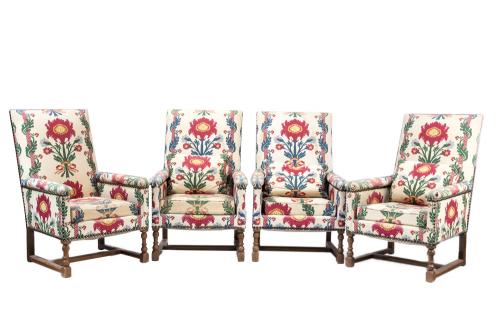 Set of four Louis XIV style armchairs. 20th century.