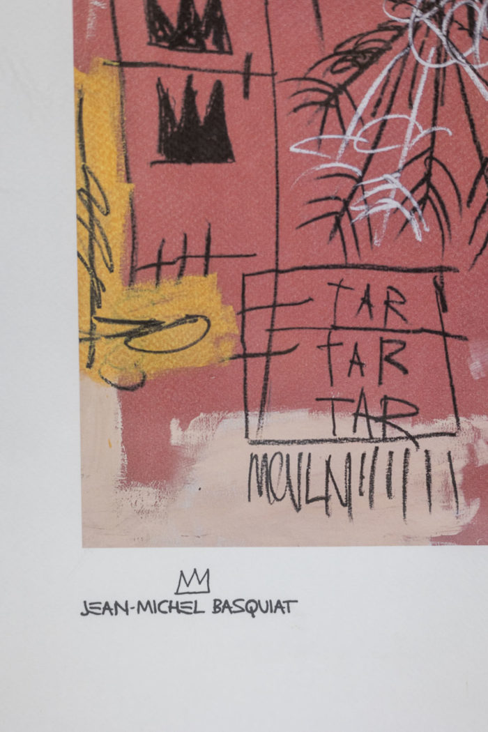 Jean-Michel Basquiat, Sérigraphie représentant un personnage dans les tons orange et rose - signature