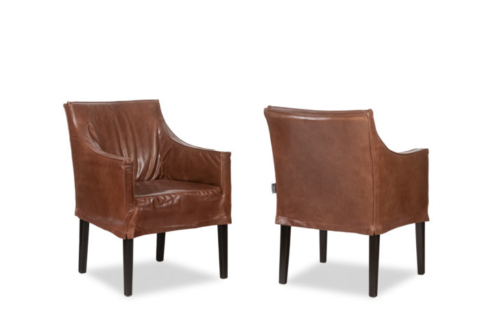 Lintello. Pair of armchairs in camel leather. 1970s.