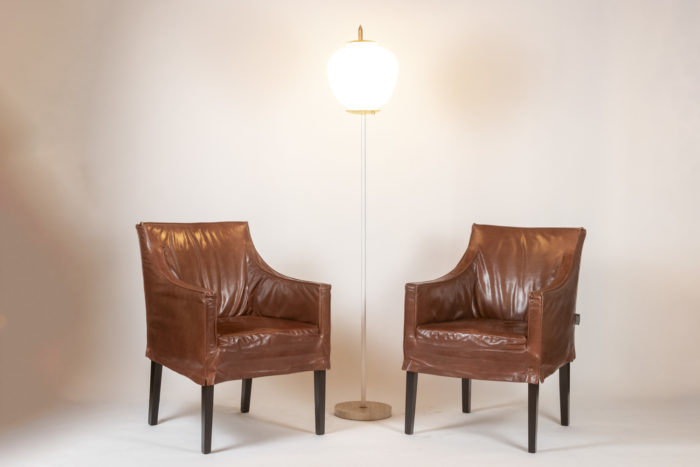 Lintello. Pair of armchairs in camel leather. 1970s.