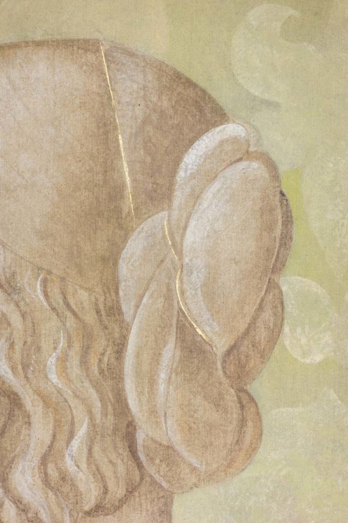 Painted canvas of a lady in Renaissance style. Contemporary work. - chignon