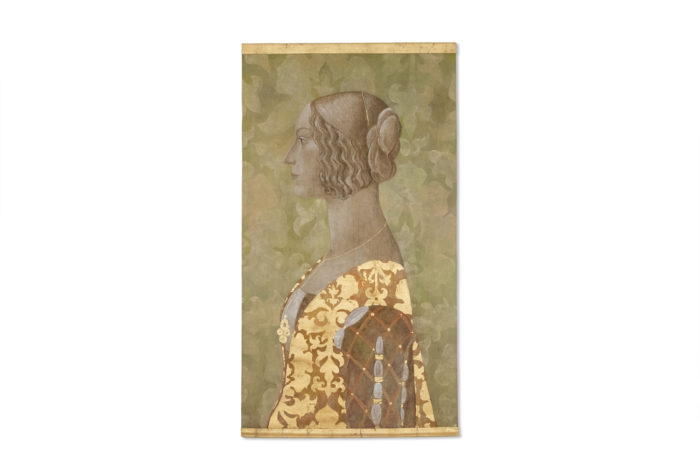 Painted canvas of a lady in Renaissance style. Contemporary work. - face