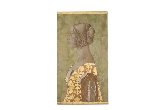 Painted canvas of a lady in Renaissance style. Contemporary work. - face