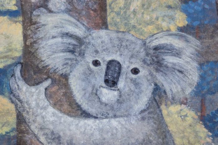 Panneau décoratif ou toile peinte représentant des koalas - détail 1
