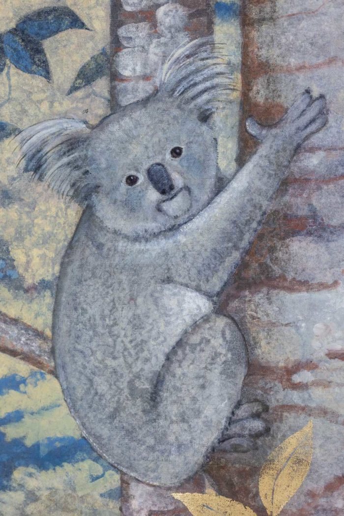 Panneau décoratif ou toile peinte représentant des koalas - détail