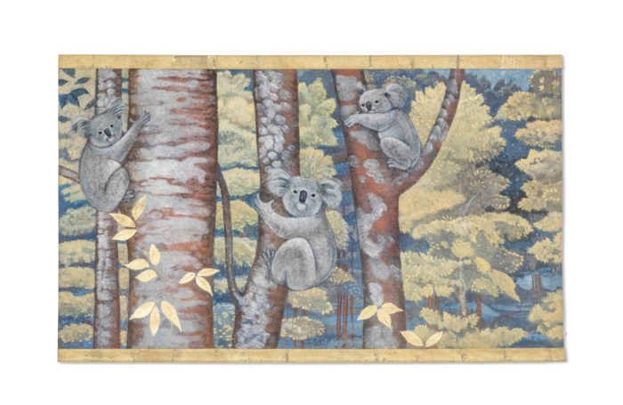 Panneau décoratif ou toile peinte représentant des koalas - face
