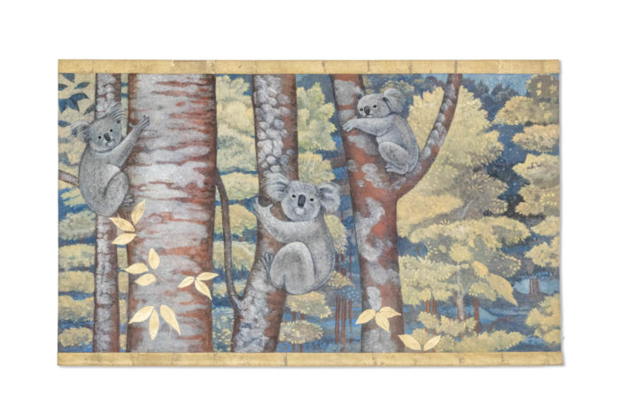 Panneau décoratif ou toile peinte représentant des koalas - face
