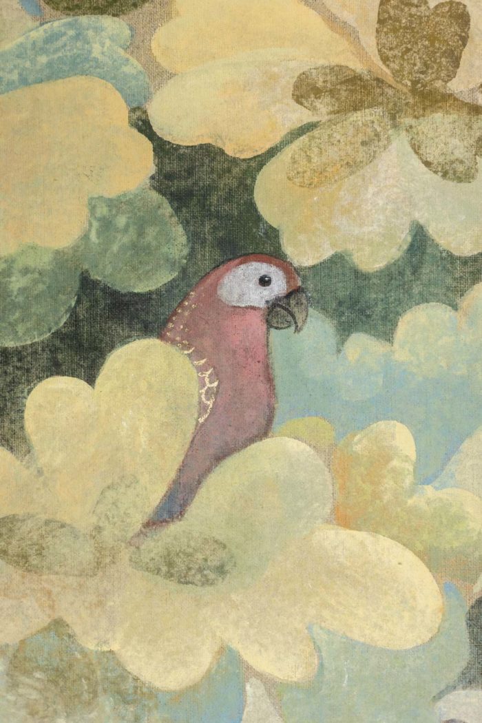 Painted canvas representing birds. Contemporary work.  - focus