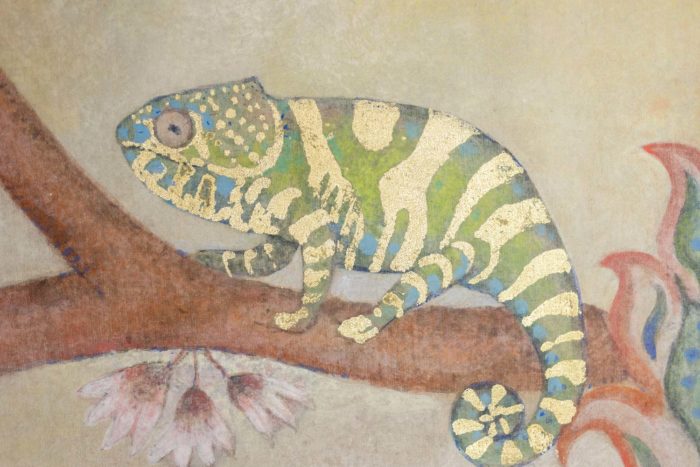 Painted canvas representing a chameleon. Contemporary work. - chameleon