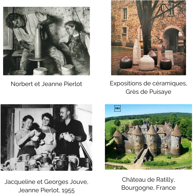 Norbert et Jeanne Pierlot, Jacqueline et Georges Jouve, Château de Ratilly, exposition de céramiques, Grès de Puisaye
