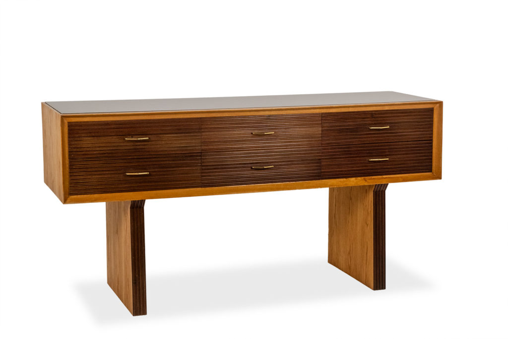 Sideboard, or console, in mahogany, oak and glass. 1950s.