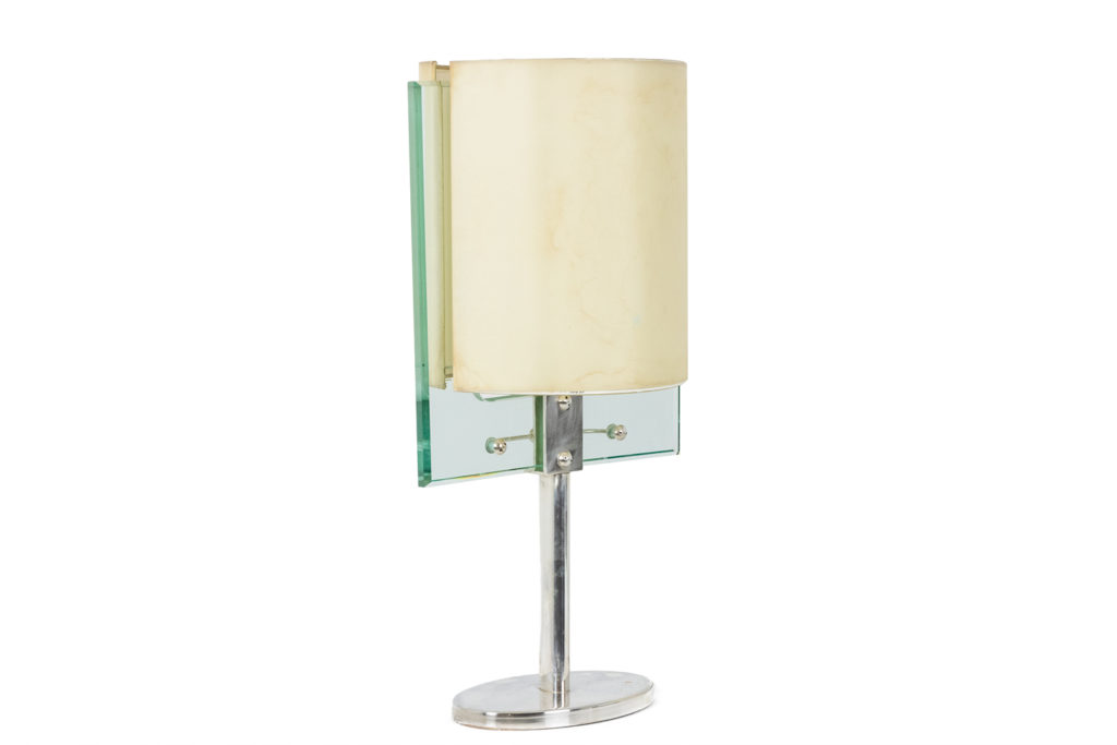 Fontana Arte. Glass and chromed metal lamp. 1950s.