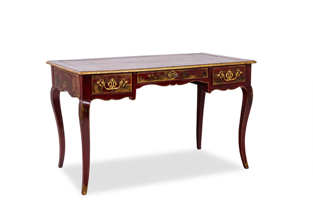 Louis XV style flat desk decorated with lake scenes. Circa 1800.