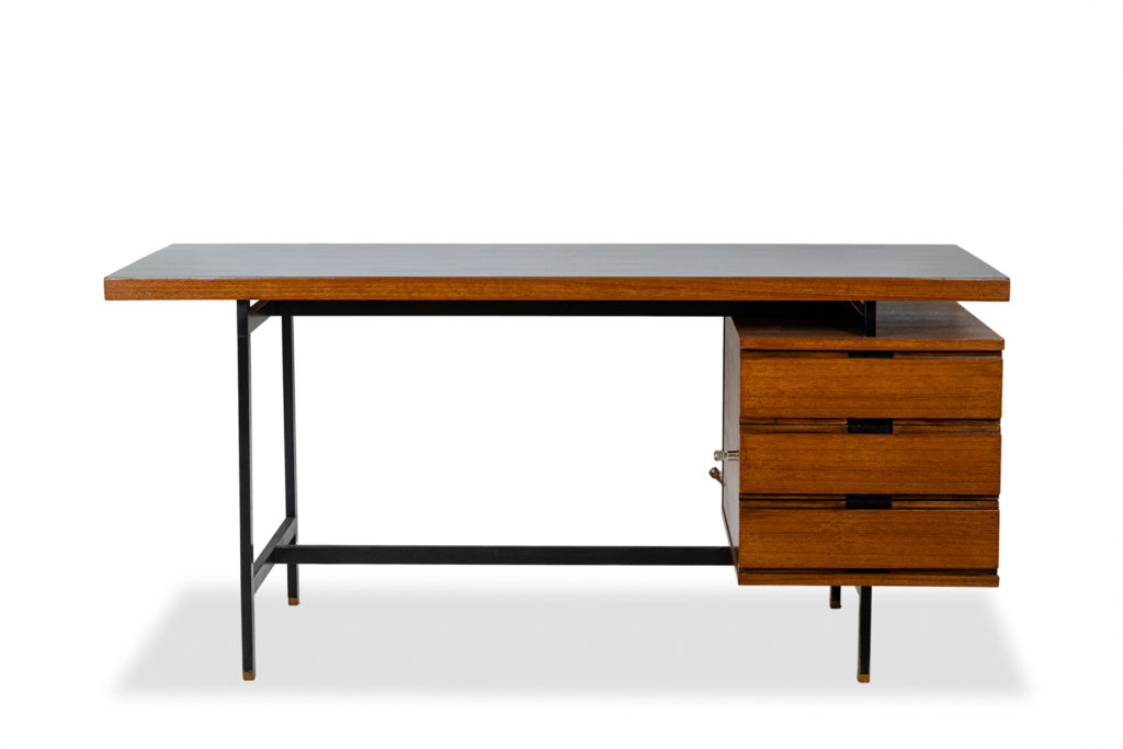 Pierre Guariche. Desk in teak and lacquered metal. 1960s.