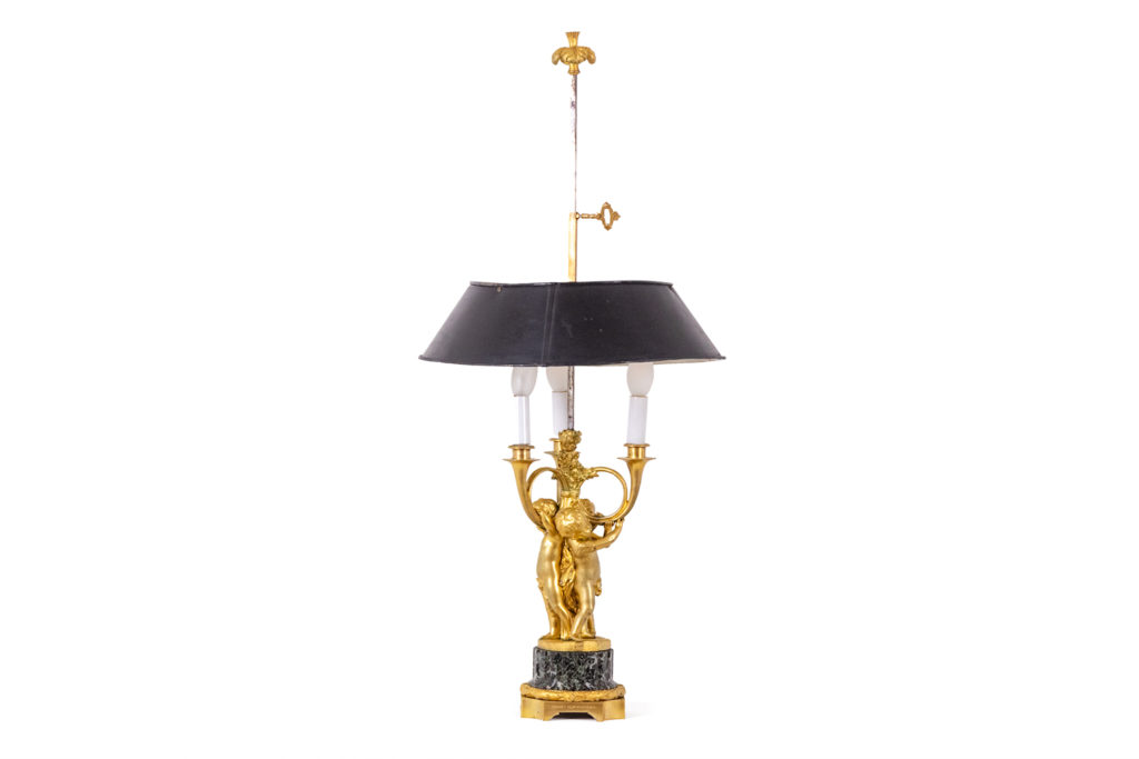 Bouillotte lamp in gilded bronze and marble. Circa 1900.