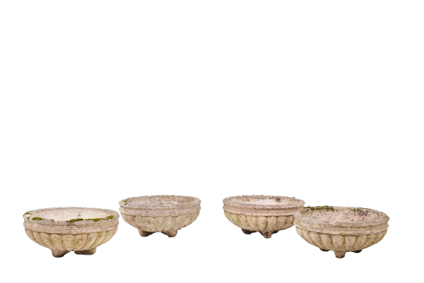 Set of 4 reconstituted stone planters. Circa 1970.