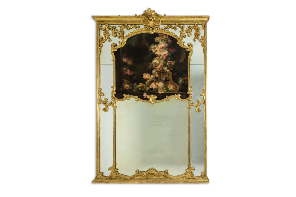 Large trumeau, or beaded mirror, Louis XV style. 1950s.