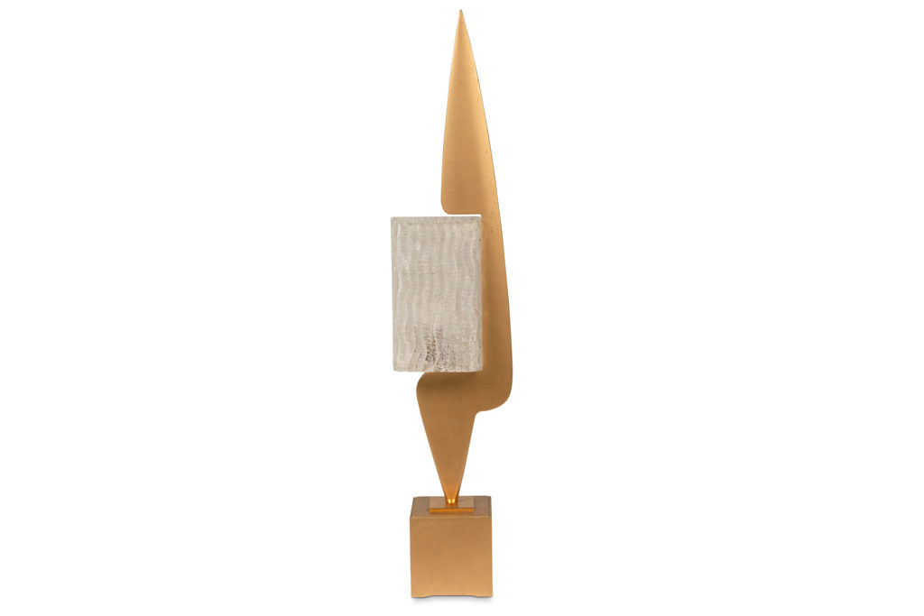 Maison Arlus. Lampe sur pied de forme voile en verre granité. Année 1950.