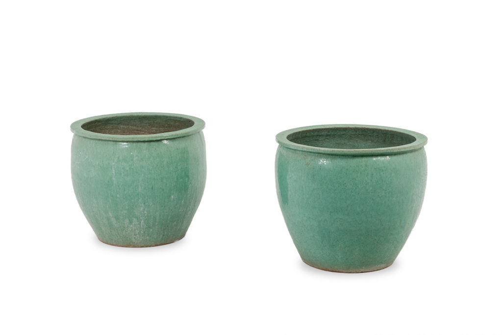 Pair of large glazed terracotta planters. 1950s.