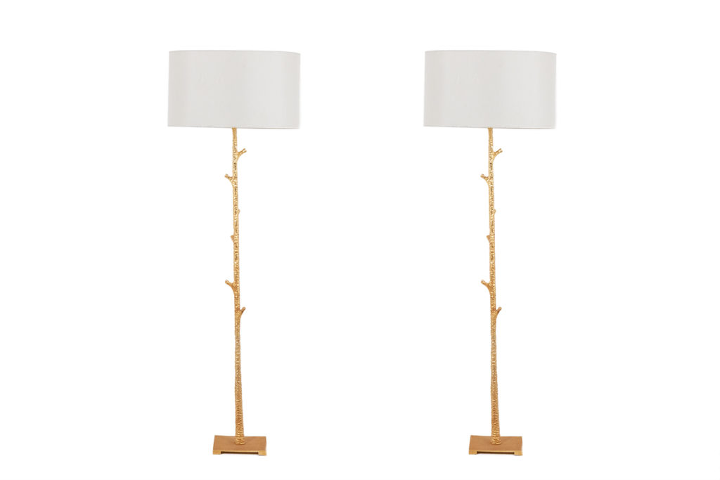 Pair of gold metal floor lamps. 20th century.
