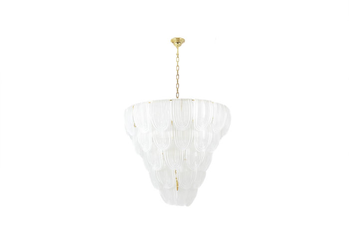 Translucent white Murano glass chandelier. Italy, contemporary work.