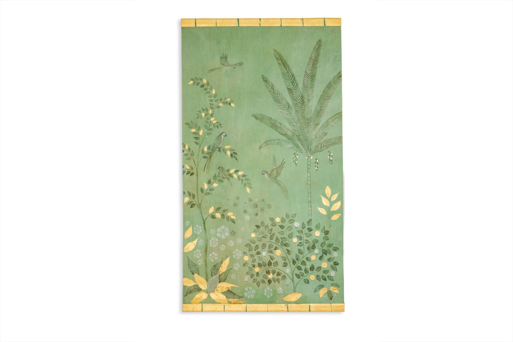 Toile peinte, ou panneau décoratif, Perroquets et oiseau. Contemporain.