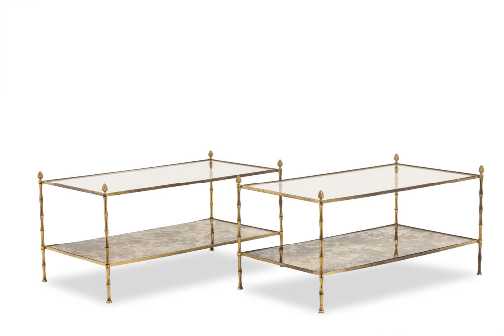 Maison Baguès. Pair of coffee tables in glass and gilded bronze. Circa 1970.